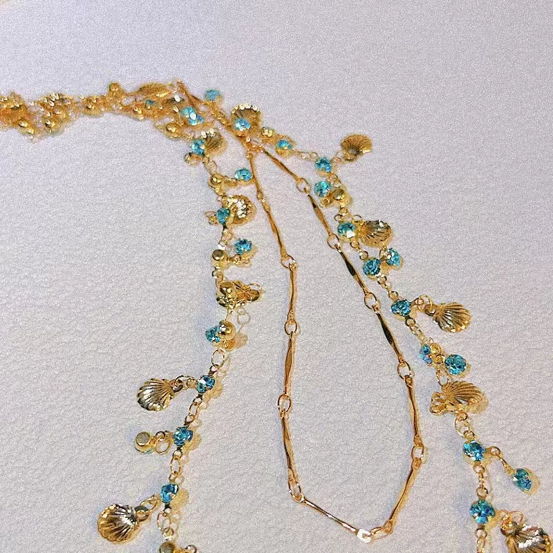 Shell Blue Zircon Layered Necklace