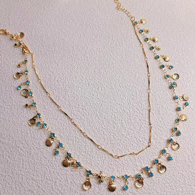 Shell Blue Zircon Layered Necklace