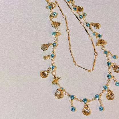 Shell Blue Zircon Layered Necklace