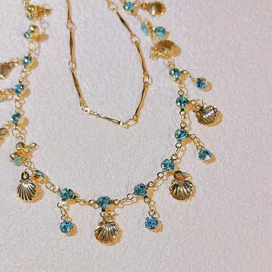 Shell Blue Zircon Layered Necklace