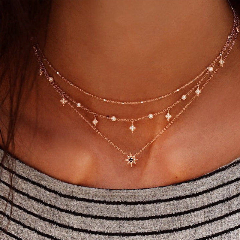 Vintage Eight-pointed Star Layered Necklace